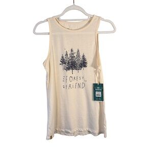 Tentree “The Forest is My Friend” Cream Treeblend Tank Top Size XS Outdoor